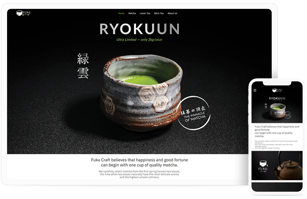 ทำเว็บไซต์ คาเฟ่มัทฉะเกรดพิธีการ (Ceremonial Grade)จาก Fuku Craft